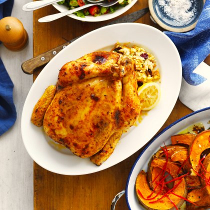 Spiced Butter and Lemon Chicken with Couscous Stuffing